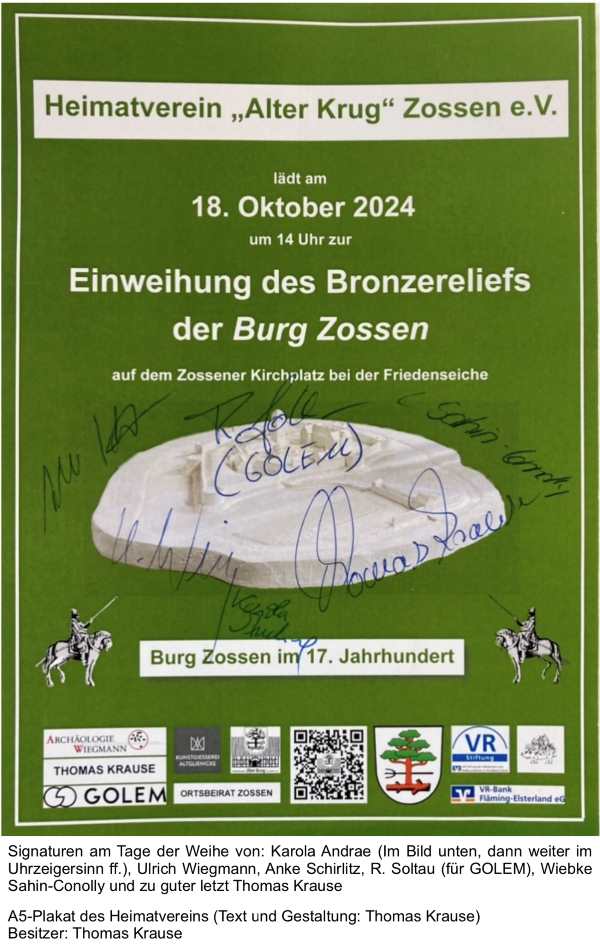 2024 Plakat zur Einweihung Burgrelief Zossen Signaturen TK